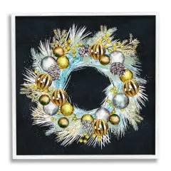 Stupell Industries Seasonal Ornaments Pine Wreath Framed Giclee Art White