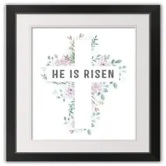 Watercolor Floral Cross Risen 2 16" x 20" Black Framed Print Under Plexiglass