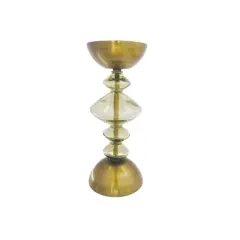 Hello Honey&reg; Reclaimed Glass & Metal Decorative Pillar Candle Holder Gold/Green