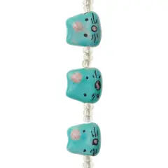Aqua & Pink Cat Ceramic Beads, 14mm by Bead Landing&trade;