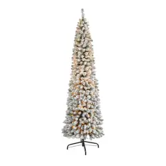7ft. Pre-Lit Flocked Pencil Artificial Christmas Tree with Clear LED Lights