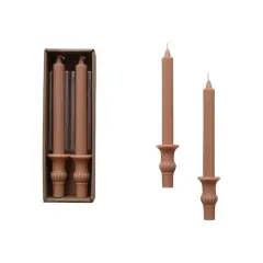Hello Honey&reg; 10" Unscented Taper Candles with Ornate Base, 2ct. Tan