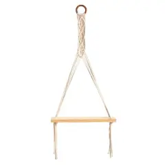 14" x 24" Handmade Macrame Wall Hanging with Wooden Shelf