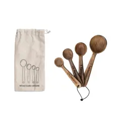 Hello Honey&reg; Mango Wood Measuring Spoon Set in Printed Drawstring Bag