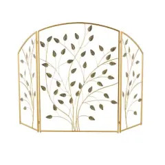 38.25" Gold Metal Leaf Foldable 3-Panel Fireplace Screen