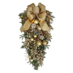 28" Battery-Operated Pre-Lit Decorated Artificial Swag with Gold Bow