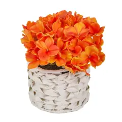 10" Hydrangea Bouquet in Natural Basket Orange