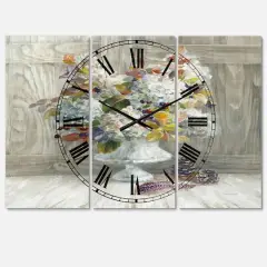 Designart 'Rustic Florals White Lodge Multipanel Wall Clock