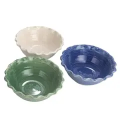 Hello Honey&reg; 10" Blue, Green & Cream Stoneware Bowl with Scalloped Edge Set