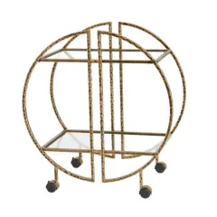 Hello Honey&reg; Modern Hammered Brass Round Bar Cart