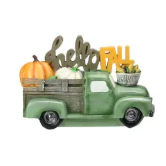 11.25" Green Hello Fall Truck Tabletop D&eacute;cor