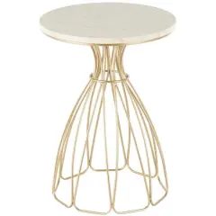 21.5" Gold Metal Flower Inspired Accent Table with Cream Marble Tabletop