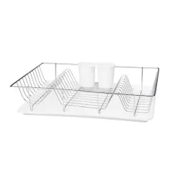 Kitchen Details White 3-Piece Chrome Dish Rack with Tray