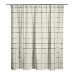 Cream and Green Check Shower Curtain