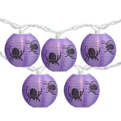 10ct. Purple & Black Spider Paper Lantern Halloween Lights