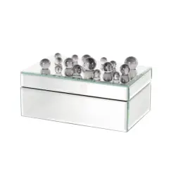 8.25" x 5" x 4.5" Silver Glass Mirrored Decorative Jewelry Box with Black Bubble Textured Balls