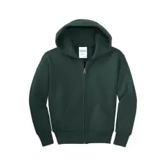 Port & Company&reg; Youth Core Fleece Full-Zip Hooded Sweatshirt Dark Green