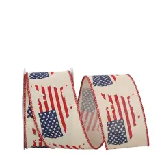 JAM Paper 2.5" x 10yd. Red, White & Blue Map America Wired Ribbon