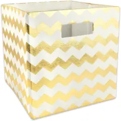 DII&reg; 11" Chevron Stripes Polyester Storage Cube Gold
