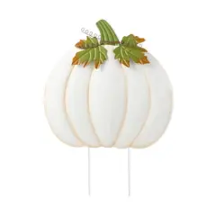Glitzhome&reg; 39.5" Fall Oversized Metal Ivory Pumpkin Yard Stake, Wall or Standing Decor