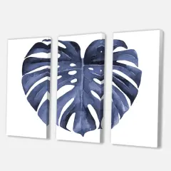 Designart - Tropical Blue Watercolour Leaves III - Traditional Canvas Wall Art Print