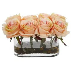 5.5" Blooming Roses in Glass Vase Peach