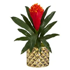 15" Bromeliad Plant in Gold Planter