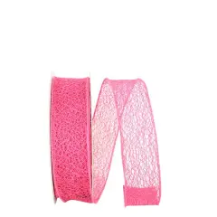 JAM Paper 1.5" x 25yd. Web Natural Wired Ribbon Fuchsia