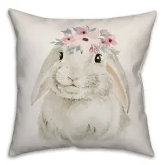 Watercolor Floral Bunny Crown Throw Pillow