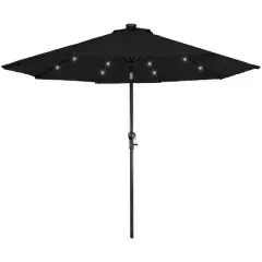 9ft. Solar Lighted Outdoor Patio Market Umbrella Black