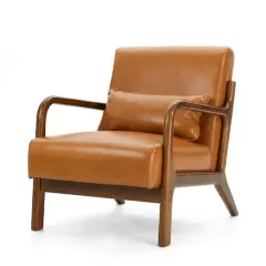 Glitzhome&reg; Mid-Century Faux Leather Accent Chair Camel
