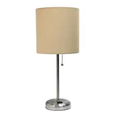 LimeLights 19.5" Stick Lamp with Charging Outlet and Fabric Shade Brushed Steel and Tan