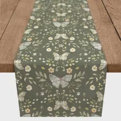 90" Butterfly Pattern Cotton Twill Runner Forest Green