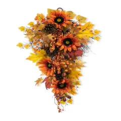 Glitzhome&reg; 27" Fall Sunflower, Maple Leaf & Berry Swag