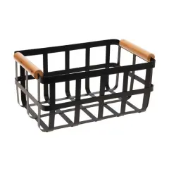 Simplify Small Black Metal Basket with Bamboo Handles