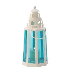 10" Ocean Blue Lighthouse Candle Lantern