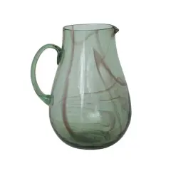 10" Green & Purple Marbled Elegance Hand-Blown Glass Pitcher