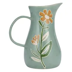 Hello Honey&reg; 10" Hand-Painted Wax Relief Pattern Stoneware Pitcher