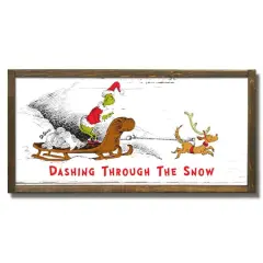 The Grinch Dashing Through the Snow 24" x 12" Dr. Seuss Framed Wood Plaque