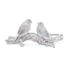 9.5" Whitewashed Birds on Branch Figurine