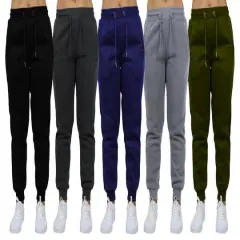 Galaxy by Harvic Women's Relaxed Fit Fleece-Lined Jogger Sweatpants 5 Pack Black/Charcoal/Navy/Heather Gray/Olive