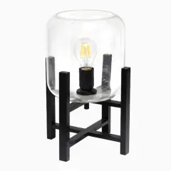 Simple Designs 13.5" Black Wood Mounted Table Lamp with Glass Cylinder Shade Clear Glass