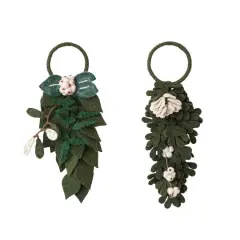 Hello Honey&reg; 11" Green & Cream Handmade Wool Felt Door Hanger with Leaves & Flowers Set