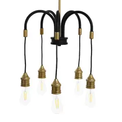 Hello Honey&reg; Robert Stevenson Lighting Harper 19" Black and Brass 5-Light Exposed Bulb 2-Tone Metal Chandelier