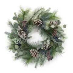 24" Mixed Pine Eucalyptus Berry Wreath
