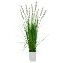 6.25ft. Grass Plant in White Metal Planter