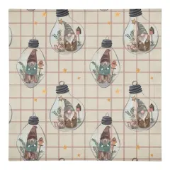 Cream & Red Check Gnome Globe Pattern Cotton Twill Napkin