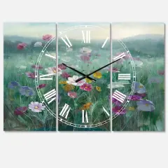 Designart Flower Field 3 Panel Farmhouse Wall Clock