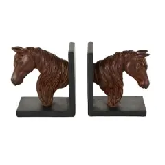 6" Copper Horse Head Bookends with Black Stands, 2ct.