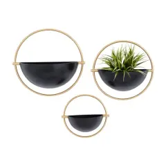 Set of 3 Black Iron Contemporary Planters, 15" x 14" x 5"